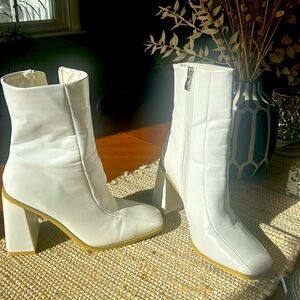 Koi footwear white chunky heel boots